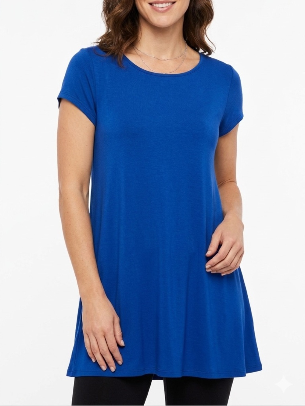 FREE TO LIVE Royal Blue Short Sleeve Loose Fit Tunic Top Flowy Knit T-shirt